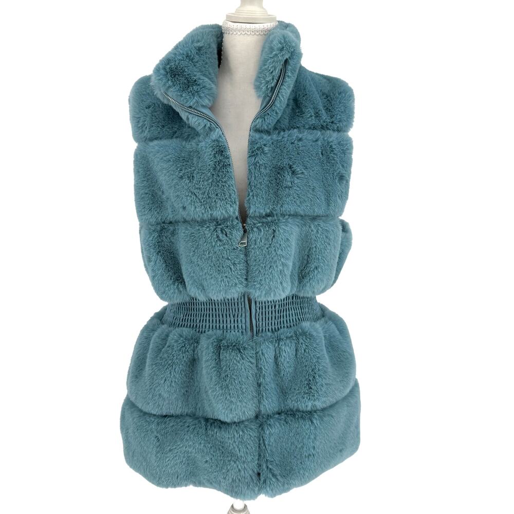 Aratta Silent Journey Aqua Blue Faux Fur Vest OS Boho Western Chic Glam Y2K